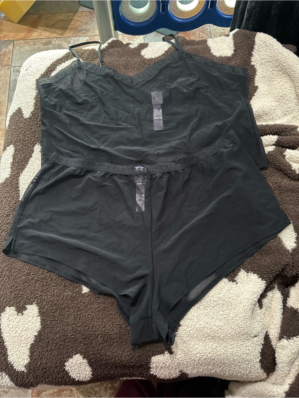 Savage X Fenty Black Lace-Trim Cami & Shorts Set